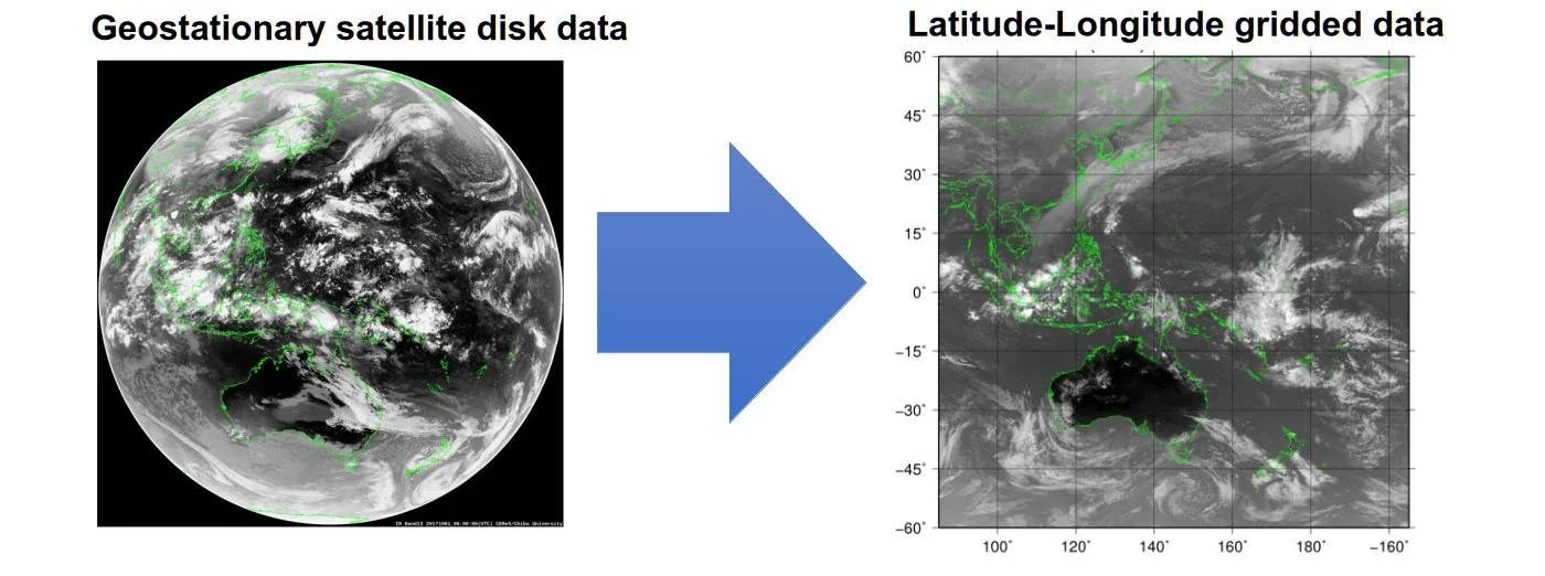 Conversion from geostationary satellite disk data to gridded data