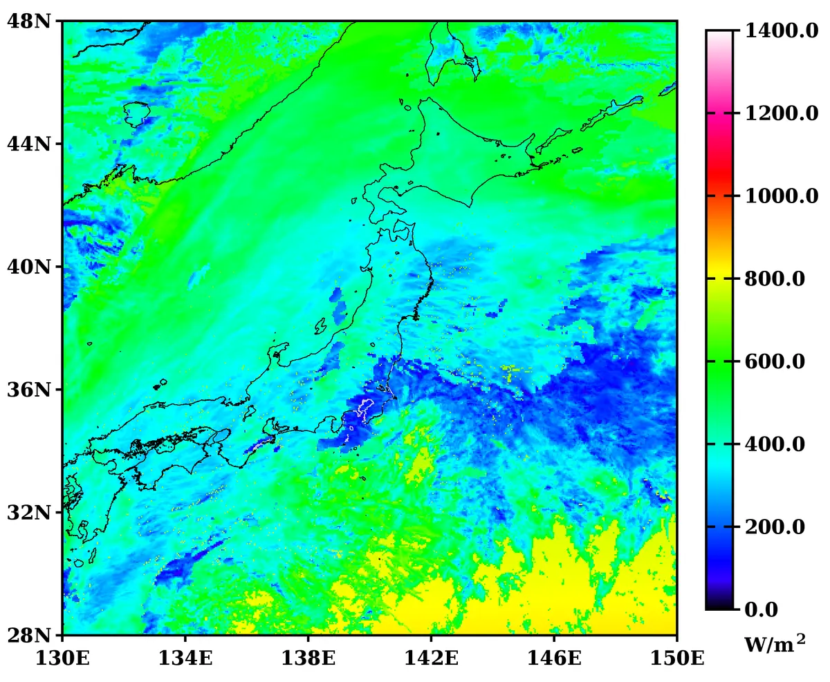 A newly generated Tmap coastline around Japan for a 500×500 grid